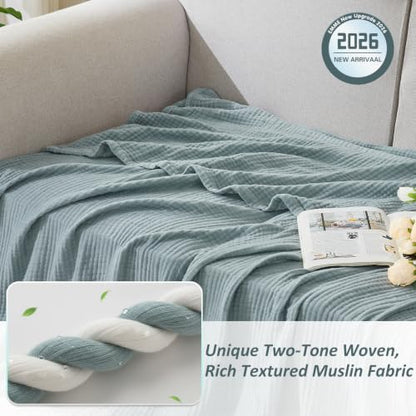 EMME Muslin Cotton Blanket Adults Heather Teal Throw XL 50"x70" - color: 02 - Teal, size: Large Throw (50" X 70")