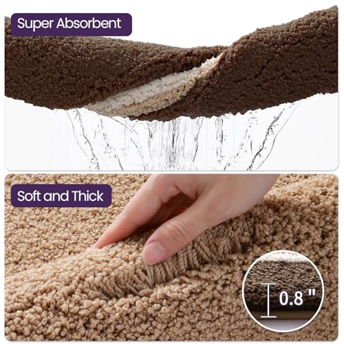 DEXI Bathroom Rugs 32x20, Soft Absorbent Bath Mat, Brown and Dark Beige - color: Brown and Dark Beige, size: 32" X 20" (Rectangular)