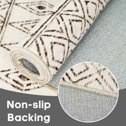 2x3 Small Rug Washable Rug: Moroccan Kitchen Low Pile Area Rugs Beige - color: Geo Beige, size: 2' x 3' (Rectangular)