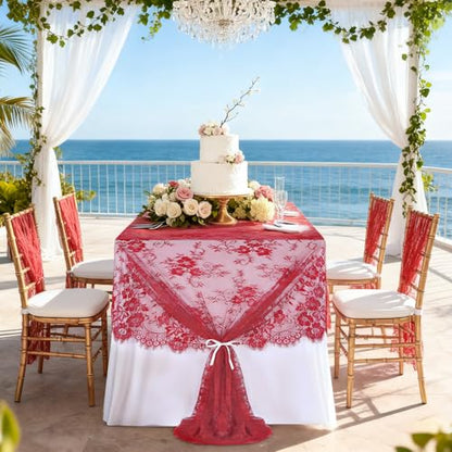 Red Lace Tablecloth Rustic Table Fabric 60x120 Inch for Wedding Christmas - color: Red, size: 120" x 60" (1Pc Rectangular)
