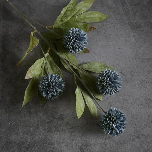 6 Pcs 27"Artificial Pompon Mum Silk Flower Stems for Vase (Dark Blue) - color: Dark Blue