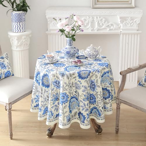ISAENNE Designer French Linen Round Tablecloth,Diameter 67"-Blanch - color: Blanch, size: 67" (Round)