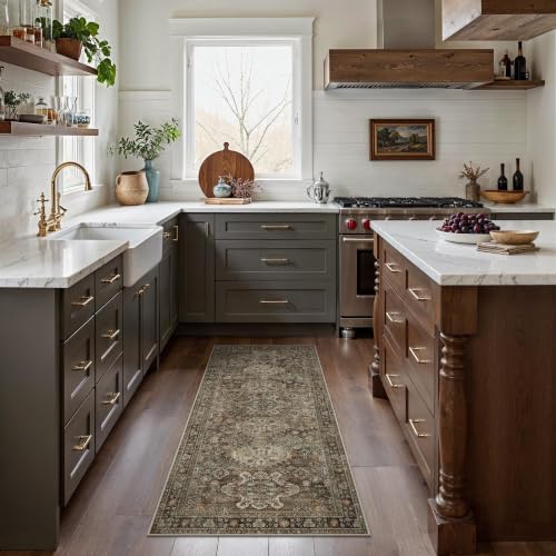 Bavni 2x5 Rug Runner, Non Slip Washable Kitchen Runner, Vintage Brown - color: Brown, size: 2' x 5' (Rectangular)