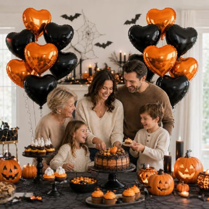Black Orange Heart Balloons,12Pcs 18Inch Heart Shaped Balloons - color: Black Orange