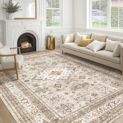 cotiled 8x10 Area Rug for Living Room, Washable, Traditional, Beige - color: Beige, size: 8' x 10' (Rectangular)