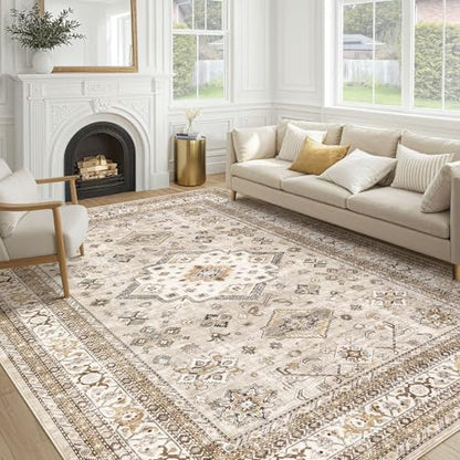 cotiled 8x10 Area Rug for Living Room, Washable, Traditional, Beige - color: Beige, size: 8' x 10' (Rectangular)