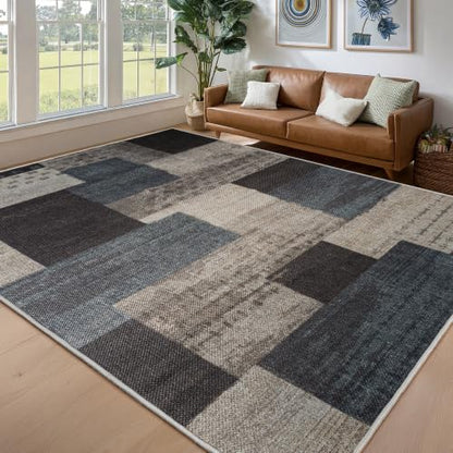 Modern Geometric Washable Rugs for Living Room 8x10, Easy Jute Patio Rug - color: Blue-taupe, size: 8x10ft