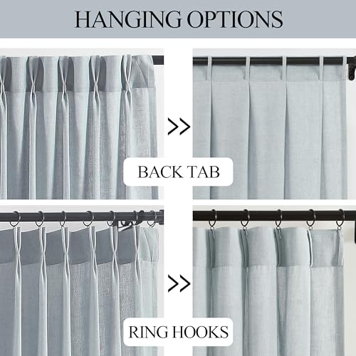 Vision Home Blue Fog Linen Pinch Pleated Semi Sheer Curtains 40Wx72Lx2 - color: Blue Fog/Pinch, size: 40"W x 72"L (Pack of 2)