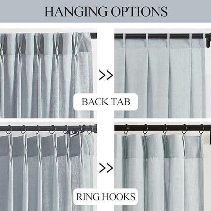 Vision Home Blue Fog Linen Pinch Pleated Semi Sheer Curtains 40Wx72Lx2 - color: Blue Fog/Pinch, size: 40"W x 72"L (Pack of 2)
