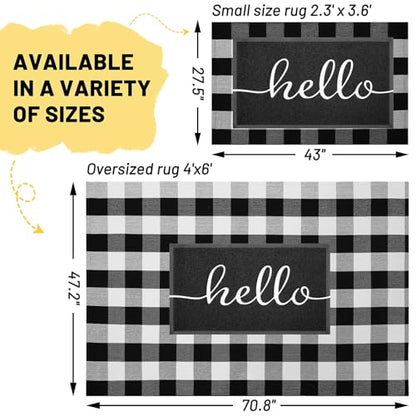 KILOCOCO Buffalo Plaid Checkered Rug 4x6 ft Black White Front Door Rug - color: Black and White, size: 4' x 6' (Rectangular)