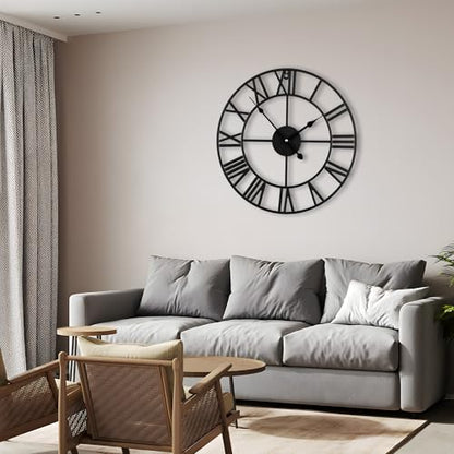 24 Inch Large Wall Clock, Silent Non Ticking, Vintage Roman Numeral - size: 24 inches(Large Wall Clock)