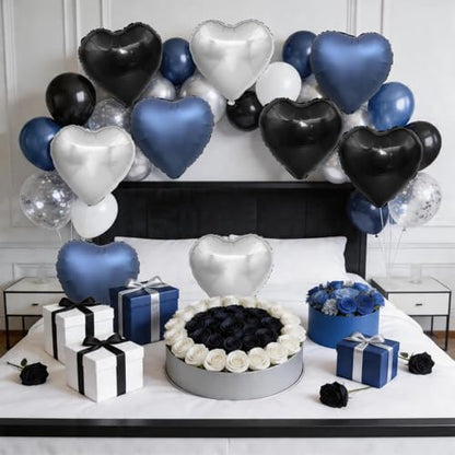 Black Blue Silver Heart Balloons,12Pcs 18Inch Heart Shaped Balloons - color: Black Blue Silver