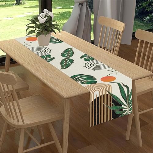 Green Boho Leaf Table Runner, Bohemian Mid Century Palm Tropical Leaf Abstract Modern Minimalism Country Table Decor ations for Kitchen Living Room Home Party Decor 13x36 inch - color: Boho Leaf-6, size: 13x36" Table Runner