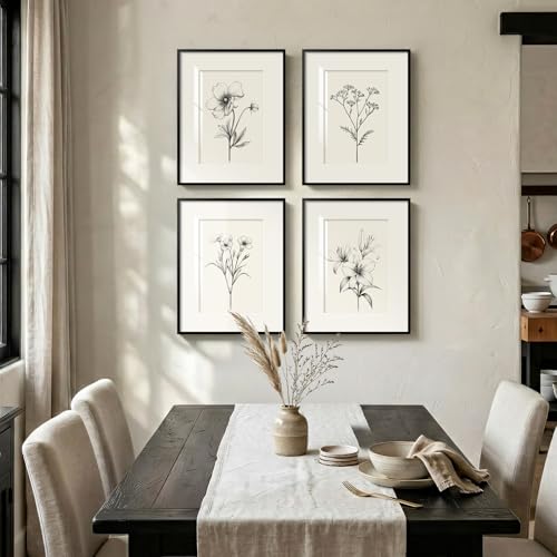 Framed Black and White Botanical Wall Art for Bathroom, 4 Piece 11x14 In - color: Black and White, size: 11" W x 14" H x 4 pcs
