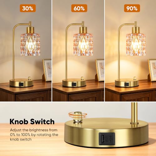 Table Lamps Set of 2, Champagne Glass Dimmable Bedside Lamps for Bedroom - color: Gold&‎Champagne-3