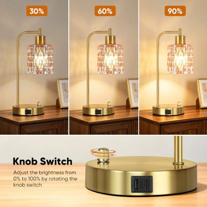 Table Lamps Set of 2, Champagne Glass Dimmable Bedside Lamps for Bedroom - color: Gold&‎Champagne-3