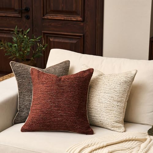 Yangest Chenille Pillow Cover 20 x 20 Inches, Thick Textured Square Throw Pillow Cover Farmhouse Modern Soft Accent Couch Neutral Pillow Cover for Living Room Bedroom, Red - color: Red, size: 20" x 20" (Pack of 1)