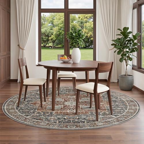 Roxstand 5ft Round Washable Area Rug, Non Slip Rug, Grey/Brown/Tan - color: Grey/Brown/Tan, size: 5' (Round)