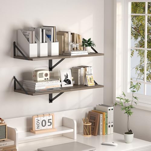 Heimlove 16W x 12D Deep Floating Shelves Set of 2 Grey - color: Grey With Black Metal Bracket, size: 16Wx12Dx5.8H