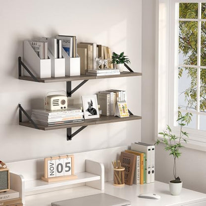 Heimlove 16W x 12D Deep Floating Shelves Set of 2 Grey - color: Grey With Black Metal Bracket, size: 16Wx12Dx5.8H
