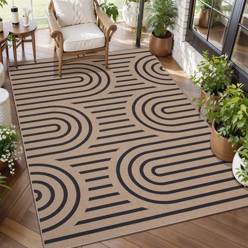 Tangsoo Easy Jute 3x5 Outdoor Patio Rug,Washable Non-Slip Indoor Door Mat - color: Brown Six Rainbow, size: 3x5ft