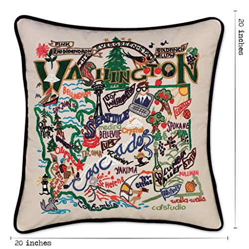 Catstudio Washington Hand Embroidered Pillow, Decorative Throw Pillow - color: Washington