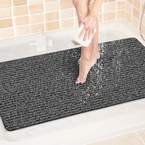 LuxStep Shower Mat Bathtub Mat,Non-Slip Bath Mat with Drain, Quick Drying - color: Black, size: 40" x 24" (Rectangular)