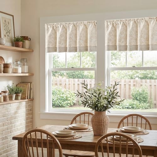 jinchan Linen Valance Curtain Farmhouse 18 Inch 1 Panel Taupe on Beige - color: Forest | Taupe, size: 50"W x 18"L (Pack of 1)