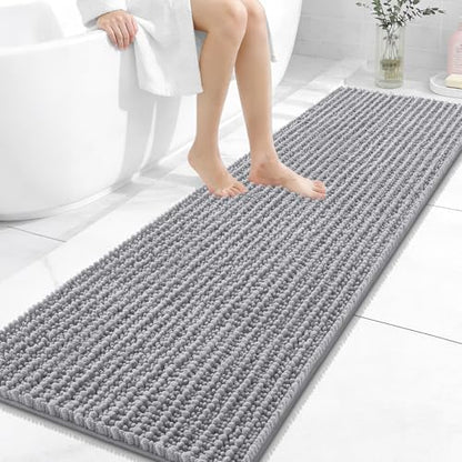OLANLY Bathroom Runner Rugs 59x20, Thick Soft Absorbent Chenille Bath Rugs - color: Grey, size: 59" x 20"