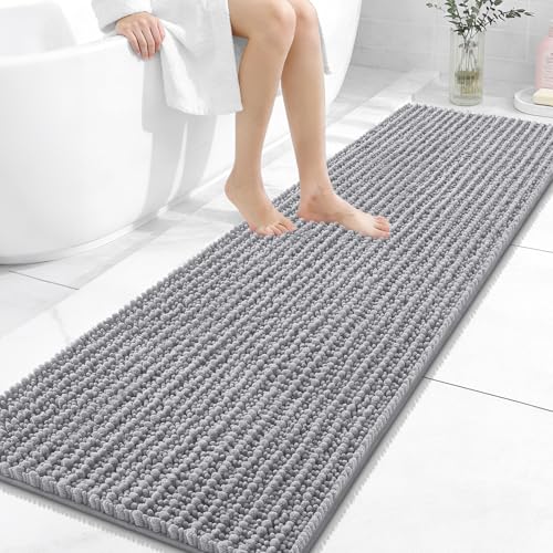 OLANLY Bathroom Runner Rugs 59x20, Thick Soft Absorbent Chenille Bath Rugs - color: Grey, size: 59" x 20"