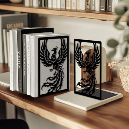 Peacoblue 5.3"x4.3"x7.9" Metal Bookends, Heavy Duty Book Ends for Shelves - style: Phoenix