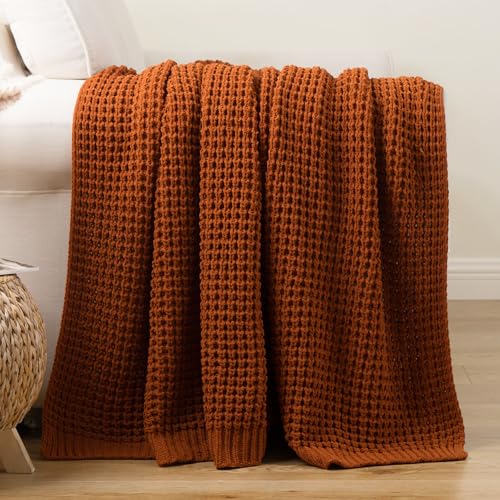 Waffle Knit Blanket Throw, Fall Caramel Throw Blanket for Couch, 50"x60" - color: Caramel, size: 50"x60"