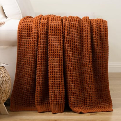 Waffle Knit Blanket Throw, Fall Caramel Throw Blanket for Couch, 50"x60" - color: Caramel, size: 50"x60"