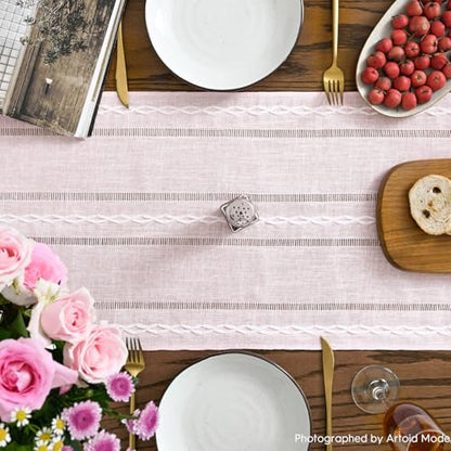 Artoid Mode Pink Rustic Cotton Linen Table Runner 13x36 Inch - color: Pink, size: 13" x 36"