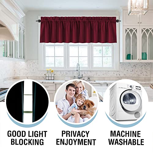 H.VERSAILTEX 2 Panels 100% Blackout Valances for Windows,Red Christmas Valance Curtains for Kitchen/Bathroom/Living Room/Bedroom Thermal Insulated Rod Pocket, 2 Pack, 52" x 18", Burgundy - color: Burgundy