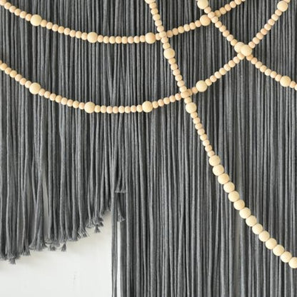 Large Macrame Wall Hanging Grey Boho Wall Art Beaded Decor 57"W*39"L - color: Gray1