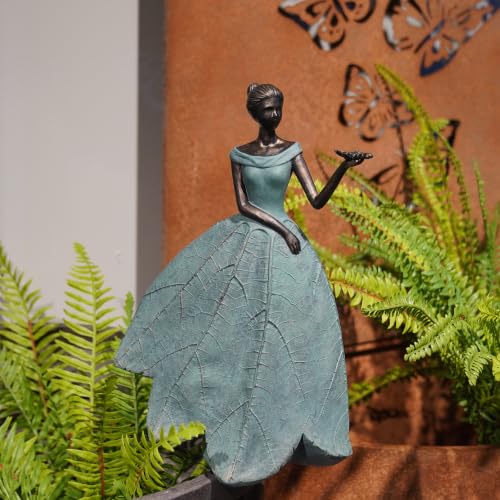 Guichifun Fairy Statue Leaf Angel Girls with Dragonfly 7.4 x 5.25 x 12 Inch - color: Green-dragonfly, size: Large