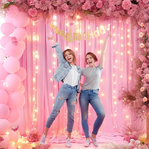 20 x 10ft Baby Pink Backdrop Curtains with Lights String - color: Baby Pink, size: W5' x H10'(4 panels)