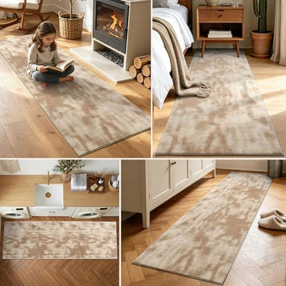 2x8 Tie-dye Beige Runner Rug Washable Non-Slip for Kitchen Hallway Bathroom - color: 01 Tie-dye Beige, size: 2' x 8' (Runner)