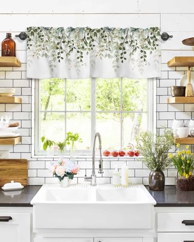Sage Green Eucalyptus Leaves Valances for Windows 1 Panel, 42x12 in - color: Eucalyptus Leaves-green, size: 42"W x 12"L (Pack of 1)