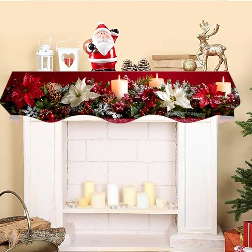 NYZE Christmas Mantel Scarf 60 x 17 Inch Fireplace Mantel Scarf Cover Decoration for Christmas Fireplace Scarf Shelf Top Runner Holiday Winter Home Decor - size: 60 x 17 in, style: Wreath