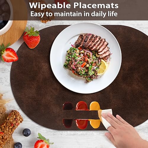 ADRIMER Oval Placemats Set of 6, Wipeable Faux Leather, Coffee - color: Coffee