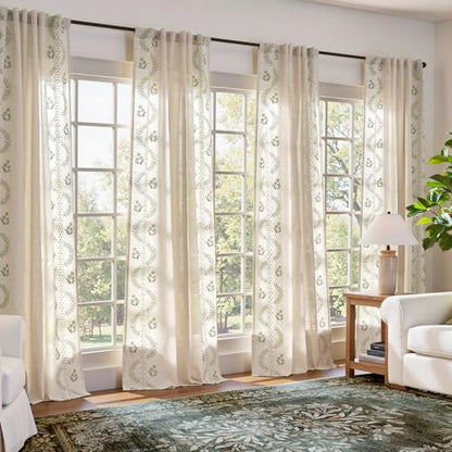 jinchan Floral Linen Curtains 108 Inch Farmhouse Back Tab 2 Panels - color: Sage, size: 50"W x 108"L (Pack of 2)