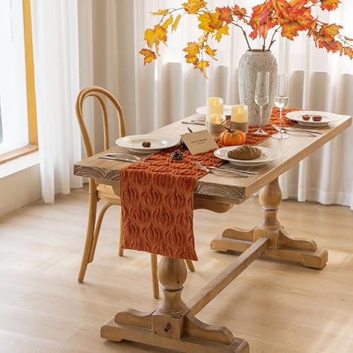 Keketoarrange Thanksgiving Table Runner Rust Terracotta Soft Plush Faux Fur Velvet Pumpkin Autumn Harvest Dining Centerpiece Decor for Home Kitchen Fall Decorations for Home 13 x 72 Inch - size: 72"x13"