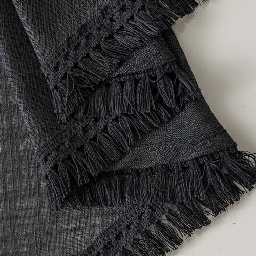Beda Home Tassel Linen Textured Swag Curtain Valance, Black, 36 x 63 in - color: Black, size: 36"W x 63"L (Pack of 2)