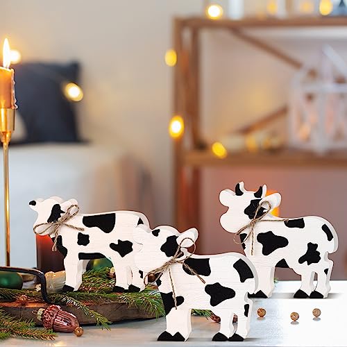Redbaker 3 Pcs Farmhouse Cow Table Decor Wooden Cow Cutouts for Christmas - style: Cow