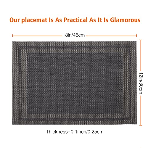 Placemats Set of 8, Vinyl Woven Black Non Slip Table Mats - color: Black Gold, size: 8PCS 12"Wx18"L