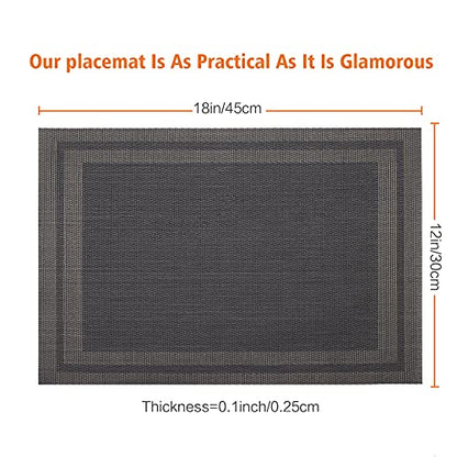 Placemats Set of 8, Vinyl Woven Black Non Slip Table Mats - color: Black Gold, size: 8PCS 12"Wx18"L