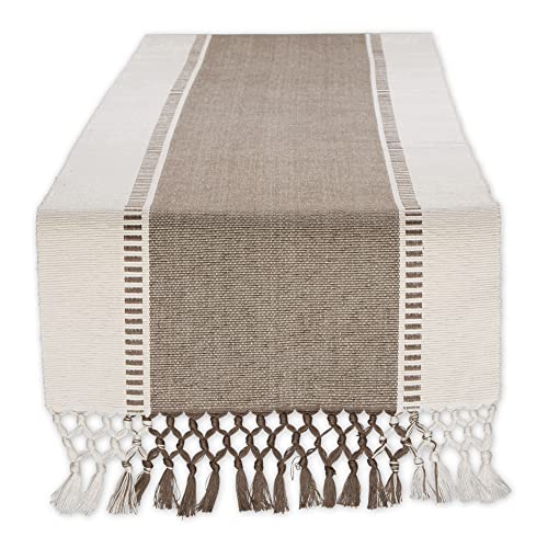 DII Dobby Stripe Table Runner, 13x72, Brown & Cream Background - color: Brown, size: 13x72"