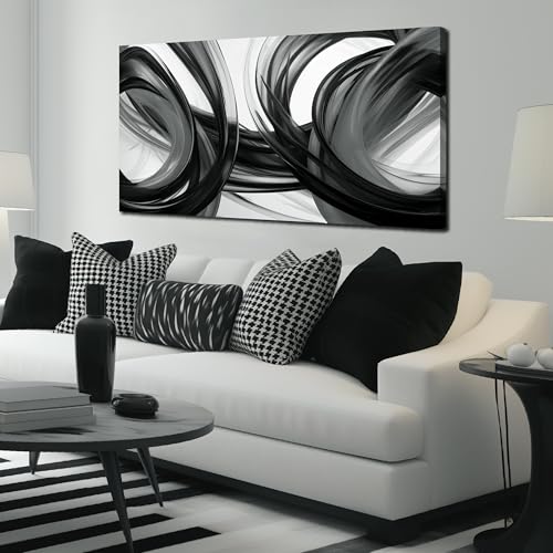 Black and White Wall Art for Living Room Abstract Wall Decor - color: Black White, size: 48"L x 24"W